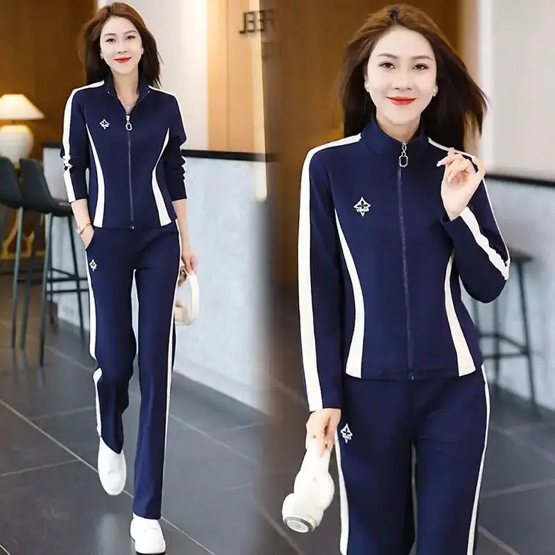 Maxy Women's Sportswear Suit Spring and Autumn Clothing New Fashion Leisure Tracksuit For Woman Crop Top Pants 2 Two Pieces Sets