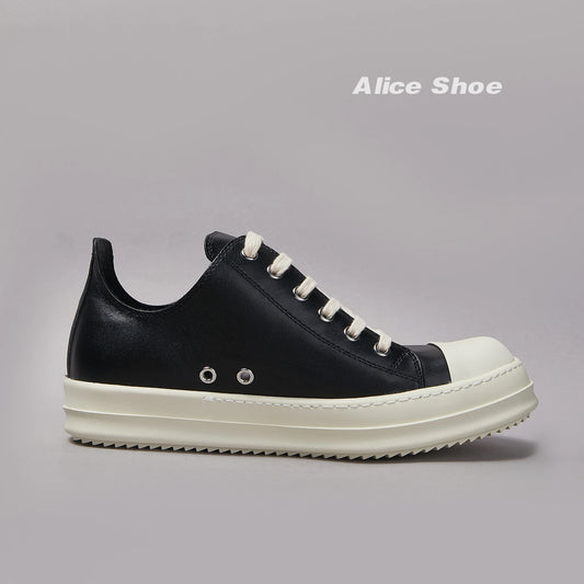 Maxy Ricks Brand Men Shoe Casual Leather Low Top Women Sneaker Fashion Flat Luxury Designer Platform owens Quality Black Flat Shoe