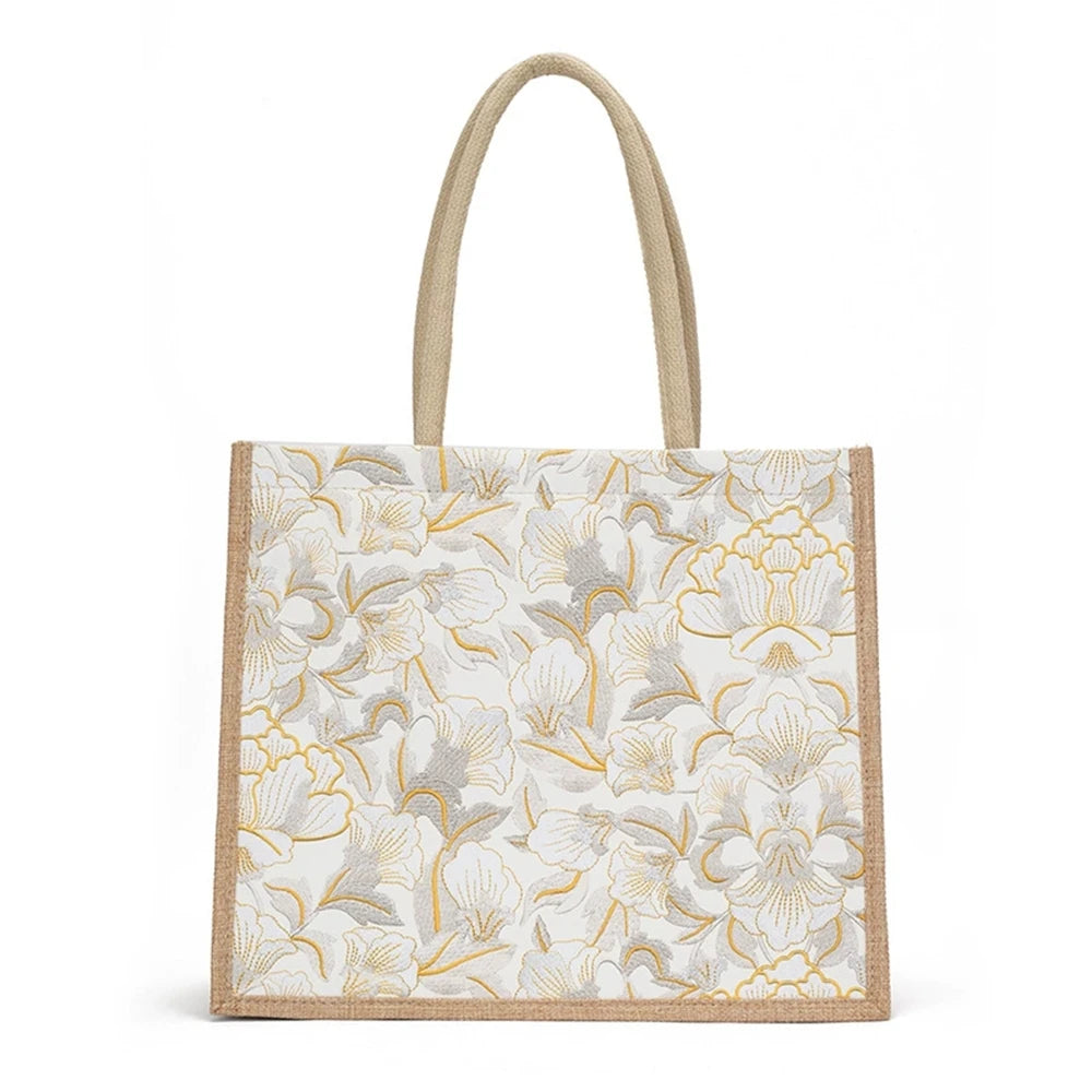 Maxy Linen Bag for Women Fashionable Linen Hand-held Mommy Bag Large Capacity Student Bag Linen Bag For School Shopping Travel