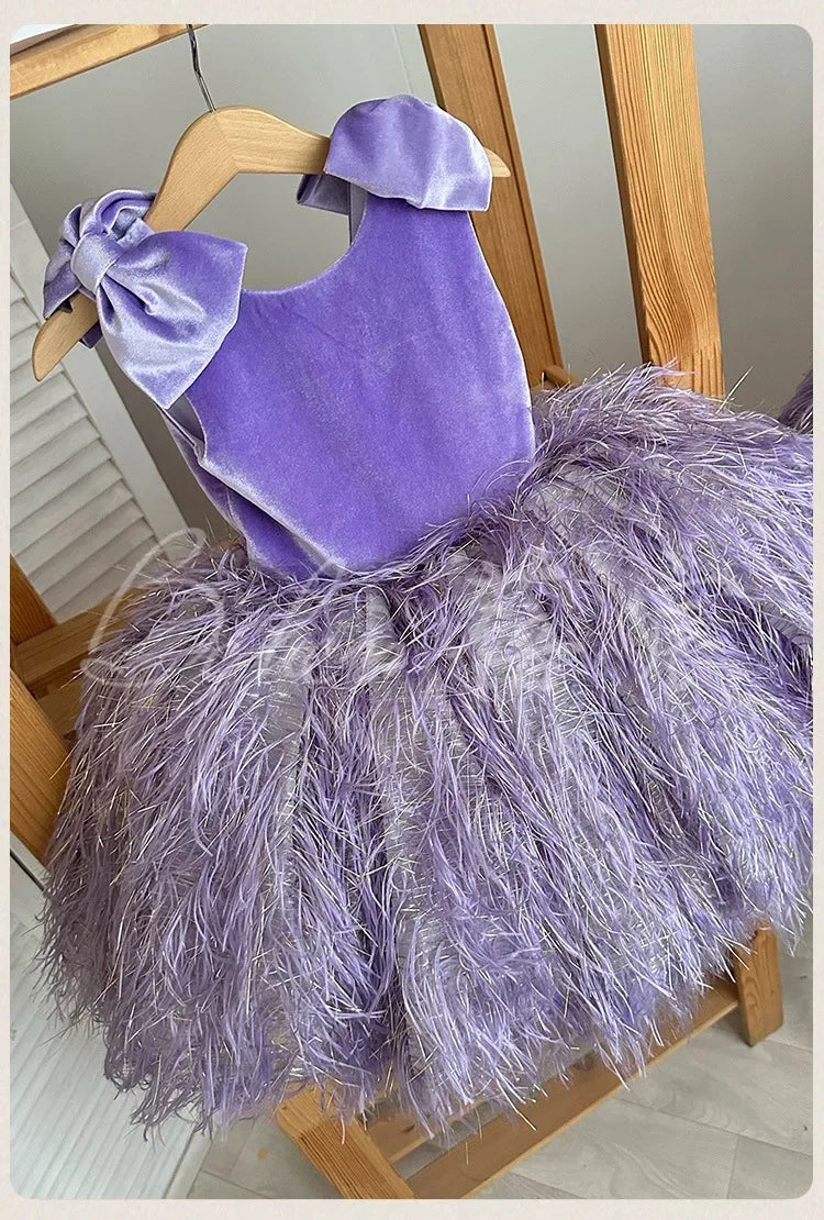 Maxy Fashion Baby Girl Princess Feather Sleeveless Dress Infant Toddler Child Vintage Vestido Party Pageant Birthday Ball Gowns