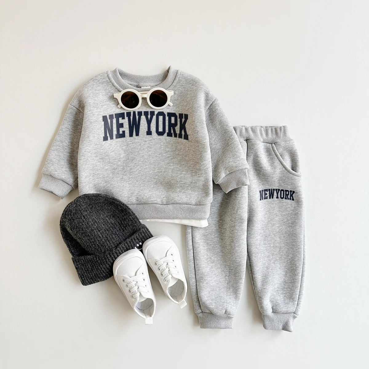 Maxy 2Pcs Baby Clothing Set Boys Girls New York Print Sports Top Pants Suit Sweatshirt Winter Toddler Outfit Thick Newborn Clothes