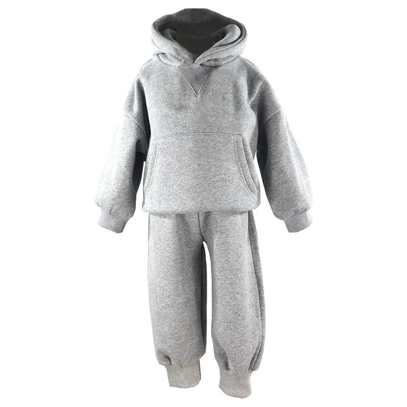 Maxy Children's Winter New Leisure Suit Korean Simple Leisure Men's And Women's Baby Foreign Style Fleece Sweater Sports Suit