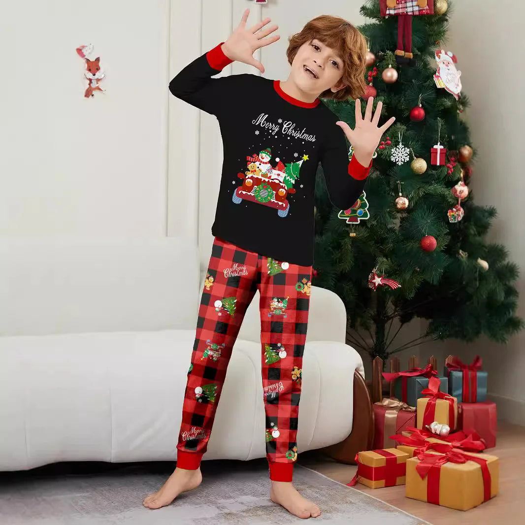 Christmas family suit New Year family suit Adult children family clothing Car snowman Christmas tree print home clothing pajamas