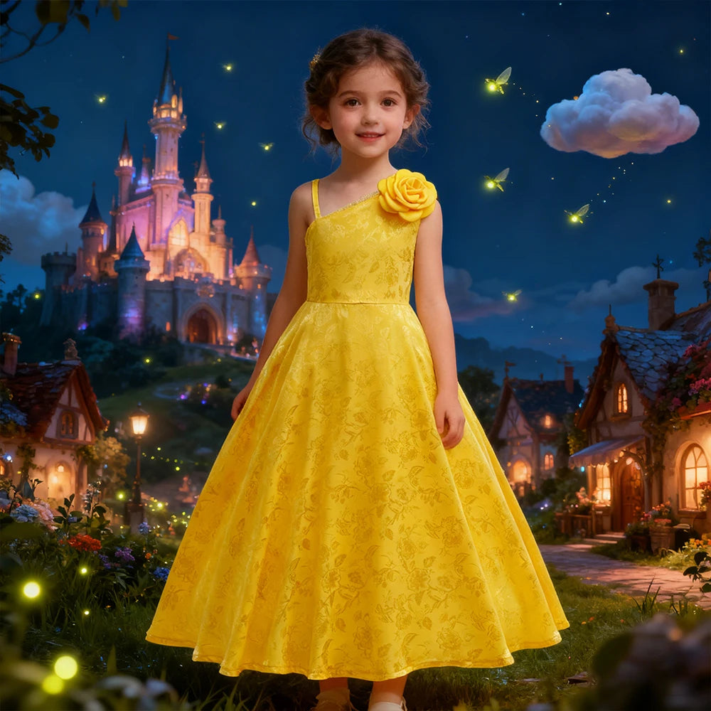 Maxy Elegant Solid Evening Gown Yellow Princess Dress For Girls Party Dresses Fashion Cartoon Rabbit Police Same Cosplay Costumes