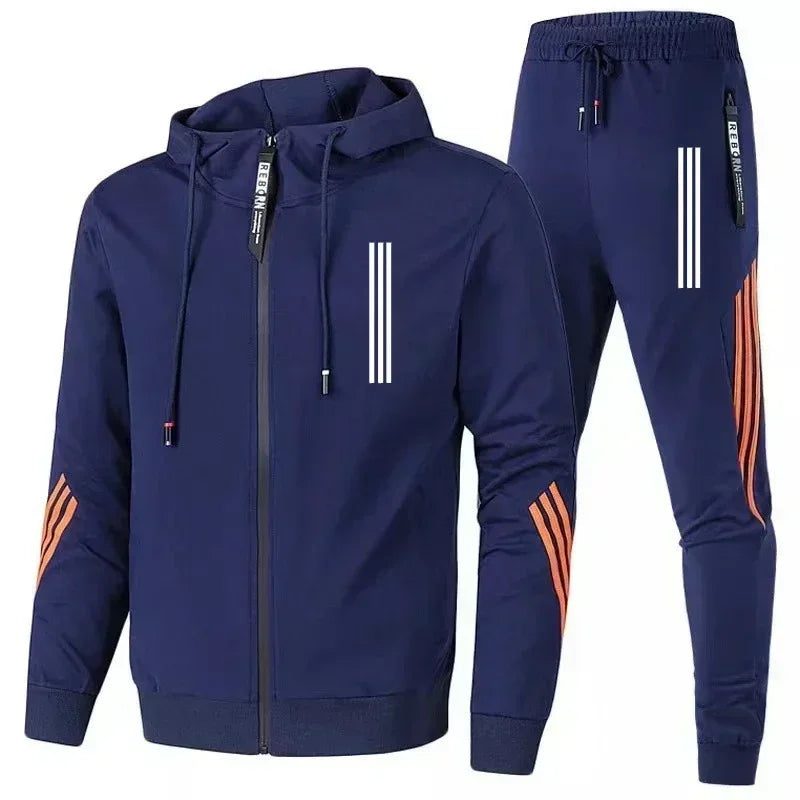 Visco Men's Hoodies+Pants Sets Triple Slant Hoodie Jacket Sport Zipper Tracksuits Sports Jogging Male Fitness Clothing Two Piece