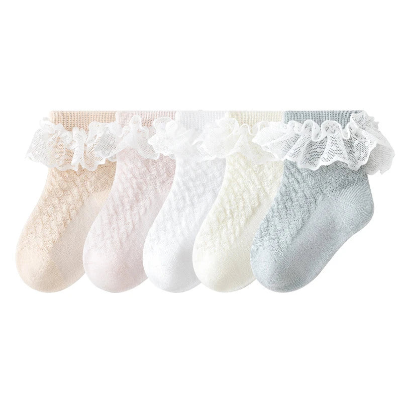 MILANCEL Summer Children's Mid Length Socks Baby Socks Mesh Hollow Lace Princess Socks Breathable Cotton Socks For Girls 0-5Y