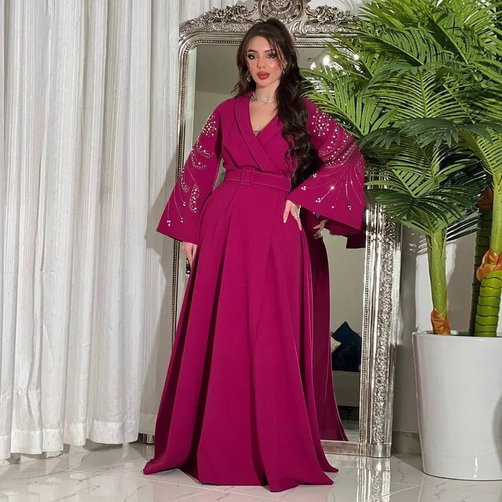 Maxy Luxury Diamonds Muslim Elegant Women Dresses Caftan Moroccan Dubai Kaftan Gown Evening Party dress