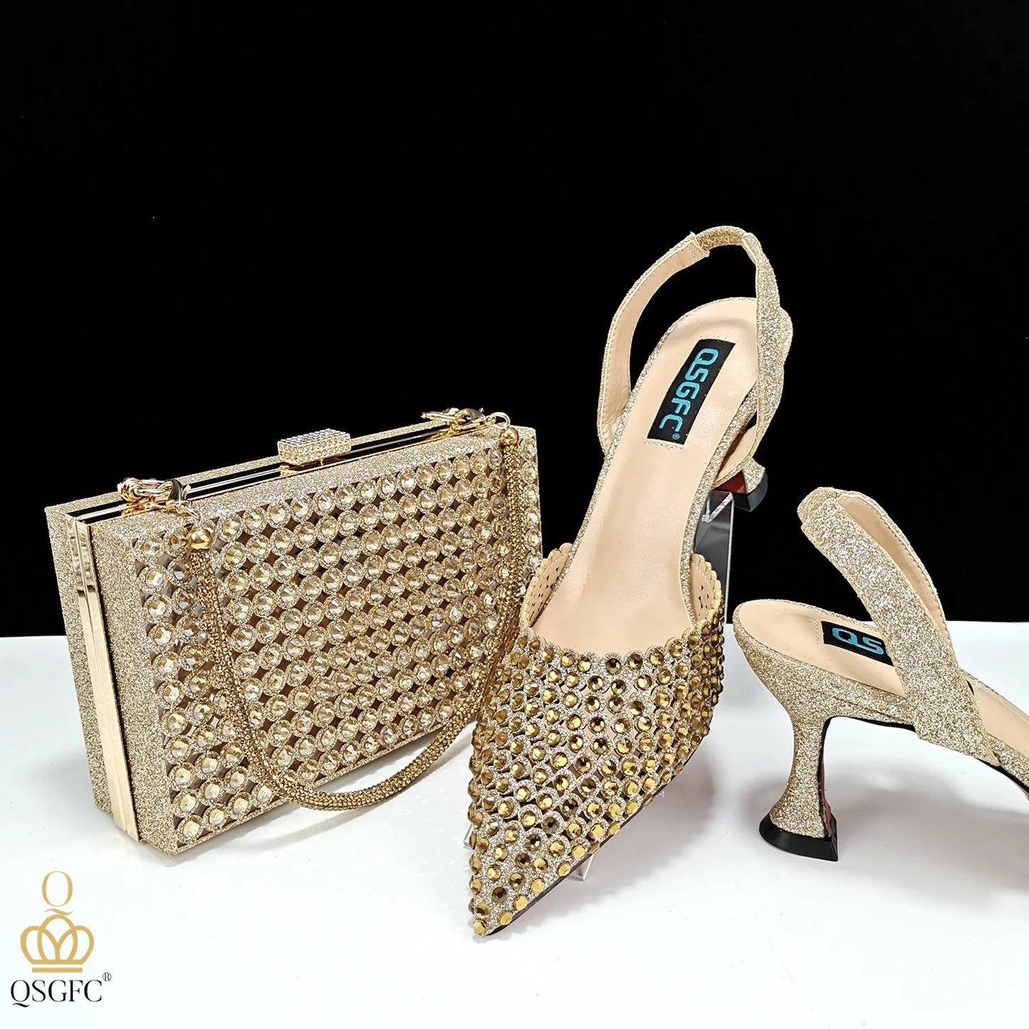 New Maxy Design Simple and Elegant Colorful Rhinestones Rainbow Color Women's Shoes and Party Wedding Bags