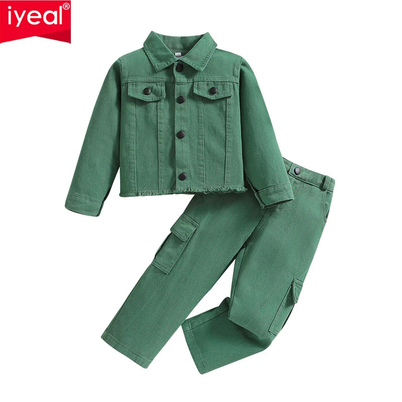 Maxy Spring Autumn Girls' Denim Clothing Sets Denim Long-sleeved jacket+Pants 2PCS Baby Kids Clothes Suit Children Clothing