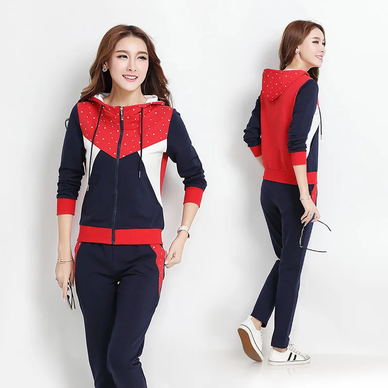 Maxy spring and autumn new Korean leisure suit women hooded and leisure dark sportswear two sets