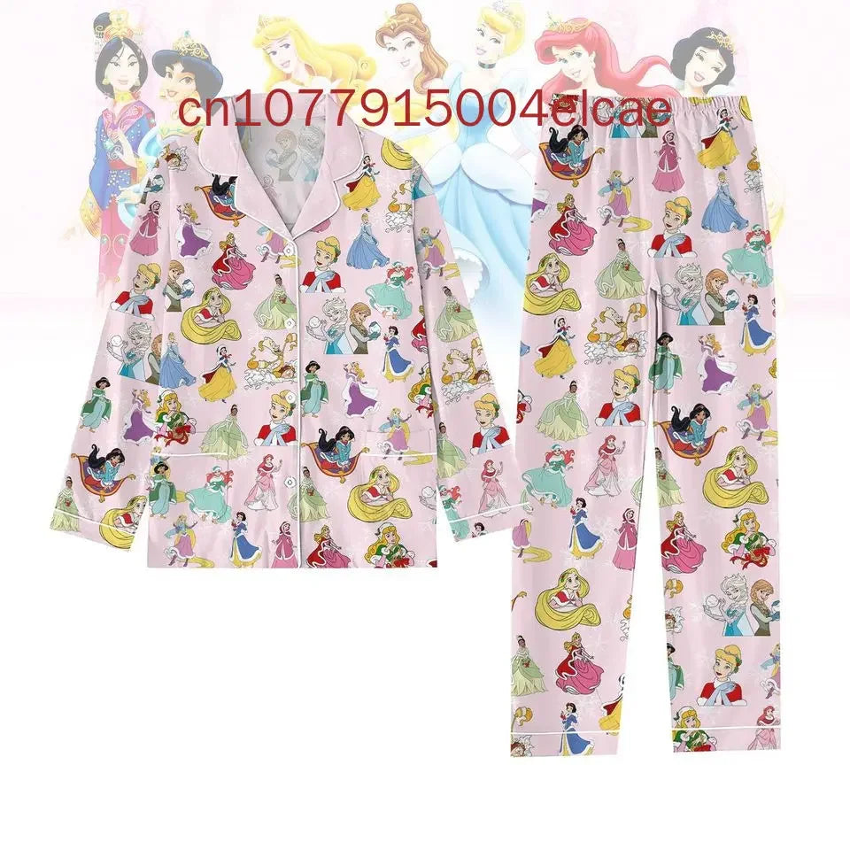 Maxy Disney Frozen Elsa Christmas Max Pajamas Set New Fashionable and Casual Men's and Women's Long-Sleeved Shirts and Pajamas Set