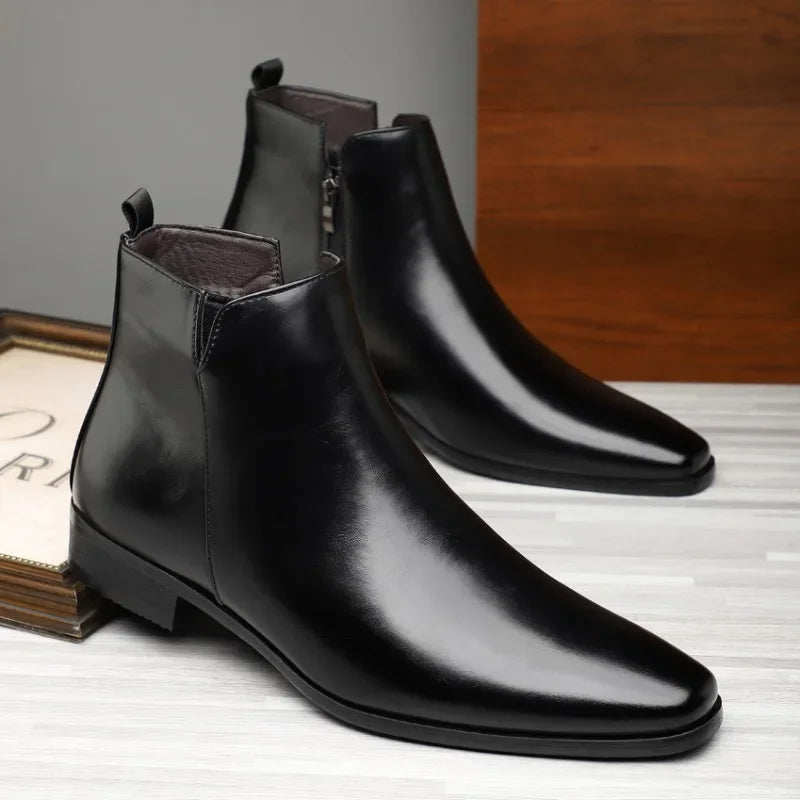 Visco New Men's Boots Classics Chelsea Boots Luxury High Top Leather Boot Fashion Casual Ankle Boots Men Dress Boot