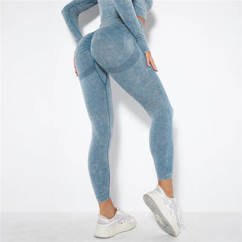 Seamless Sports Suits Women O-neck Crop Tops Long Sleeve Push Up Leggings Sets Gym Wear Summer Two Pieces Sets Tracksuit Feamle