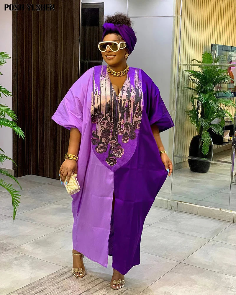 Maxy Plus Size African Long Dresses for Women Traditional Nigeria Print Patchwork Caftan Dress Abaya Musulman Robe Femme Clothes