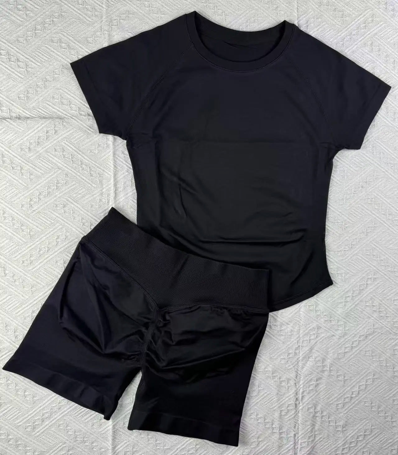 Maxy New Four Seasons 2-piece Sports Set Short Sleeve Round Neck Seamless Indoor Yoga Top Boxing Fitness Running Shorts Sports Set