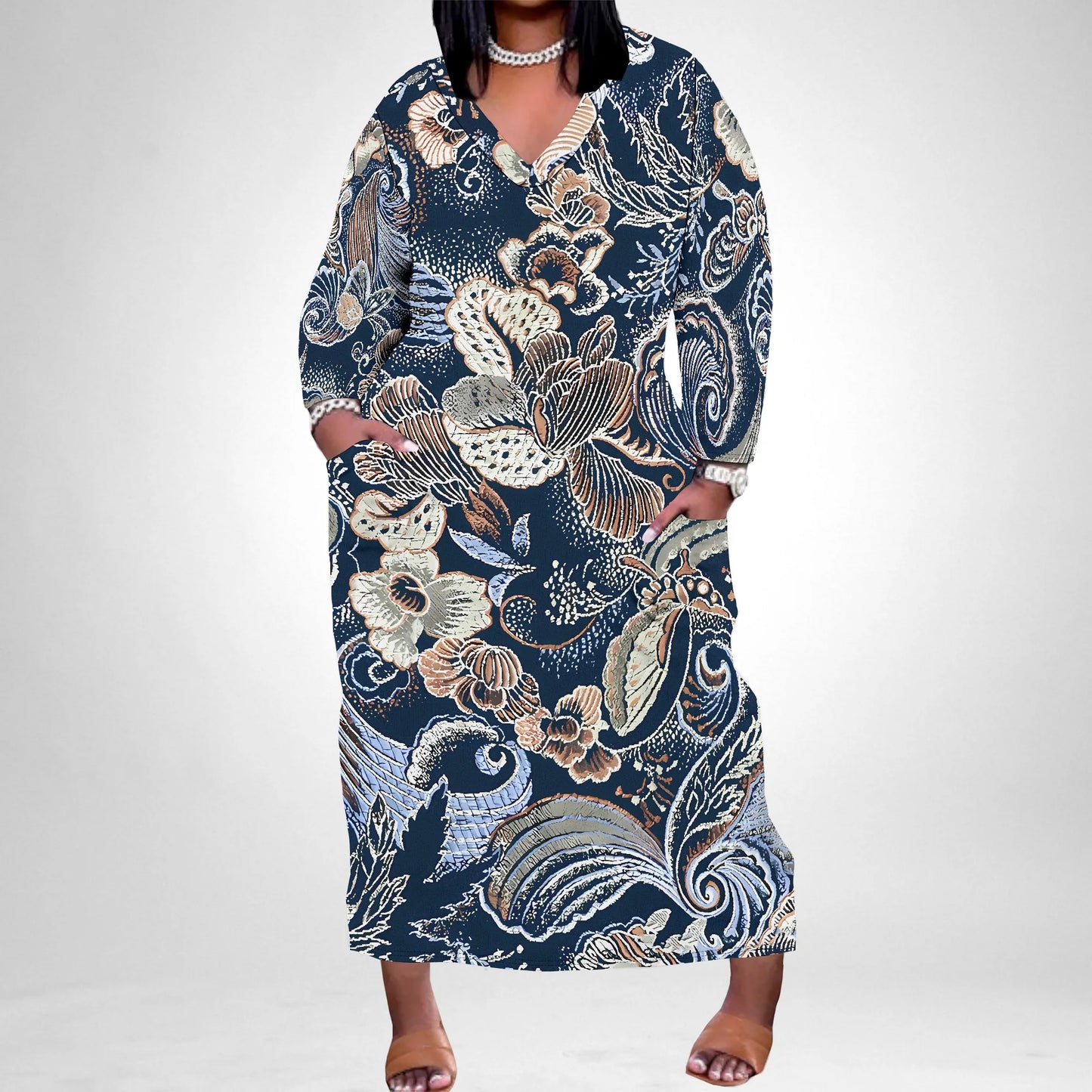 Maxy Plus Size Long Dress Sexy Outfits for Women Printed Loose Cute Dress