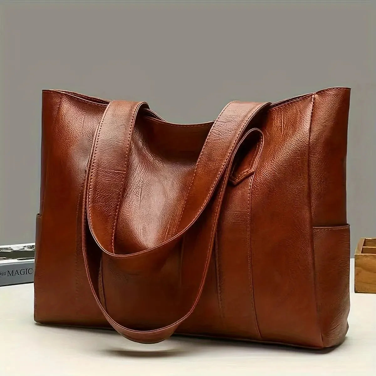 Maxy Vintage Large Capacity Tote Bag, Retro Vegan Shoulder Bag, Women's Casual Handbag For Commute