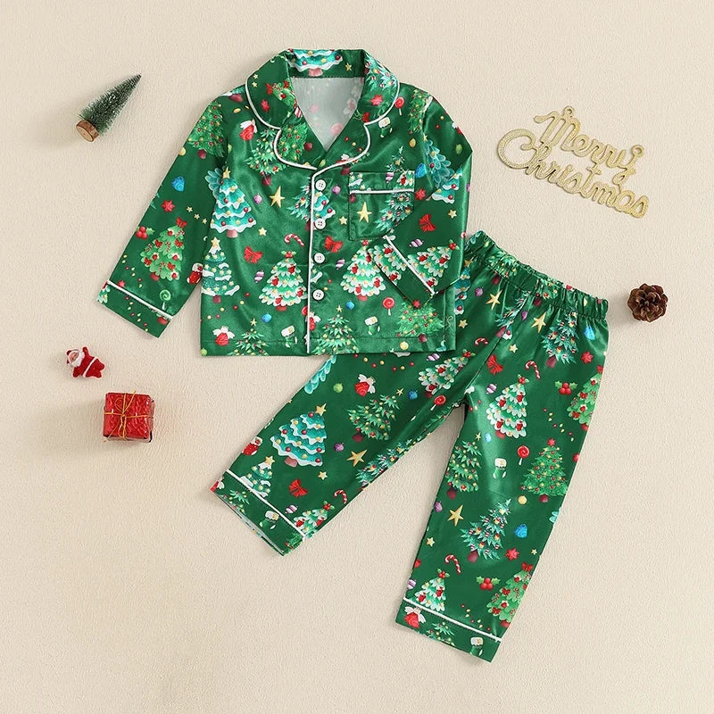 Toddler Christmas Pajamas Long Sleeve Red Truck/Tree Print Shirt and Pants Set Fall Winter Baby 2 Pieces Loungewear for 1Y to 5Y