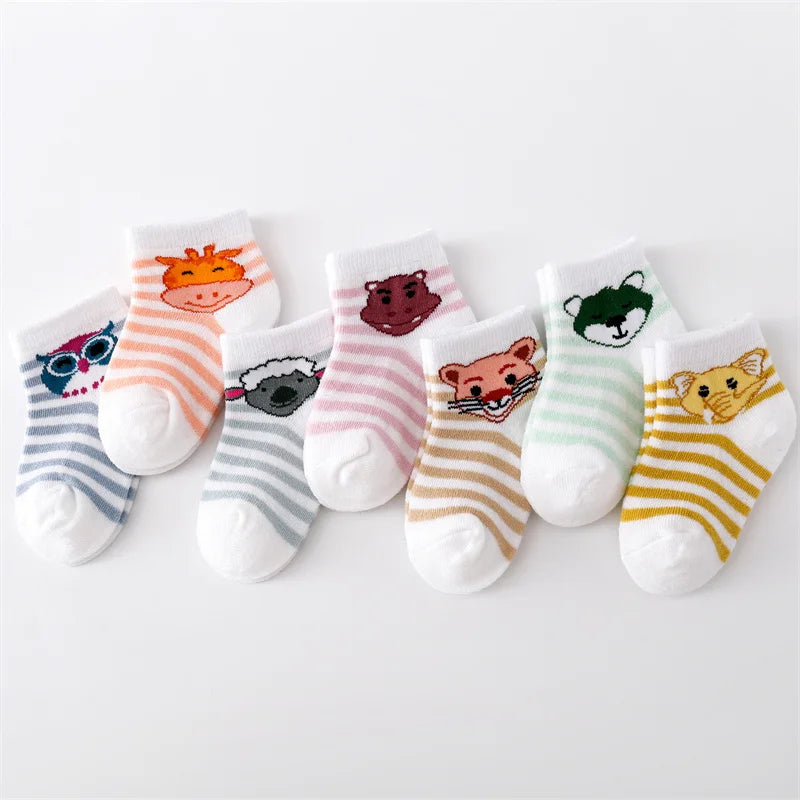 Maxy 7Pairs/lot Newborn Baby Boys Girls Socks Summer Mesh Thin Cotton Cartoon Infant Socks For Boy Girl Casual 0-24Month