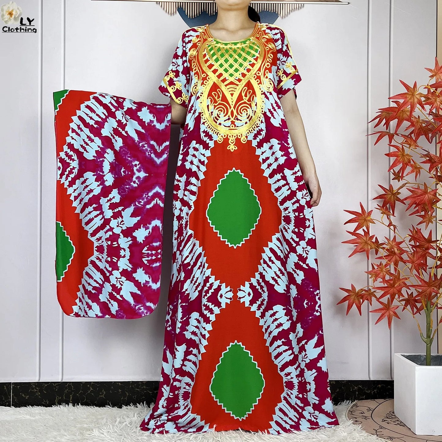 Maxy Summer Short Sleeve Casual Loose Dress New Muslim Women's 100% Cotton African Dashiki Print Maxy Elegant Ladies Dresses
