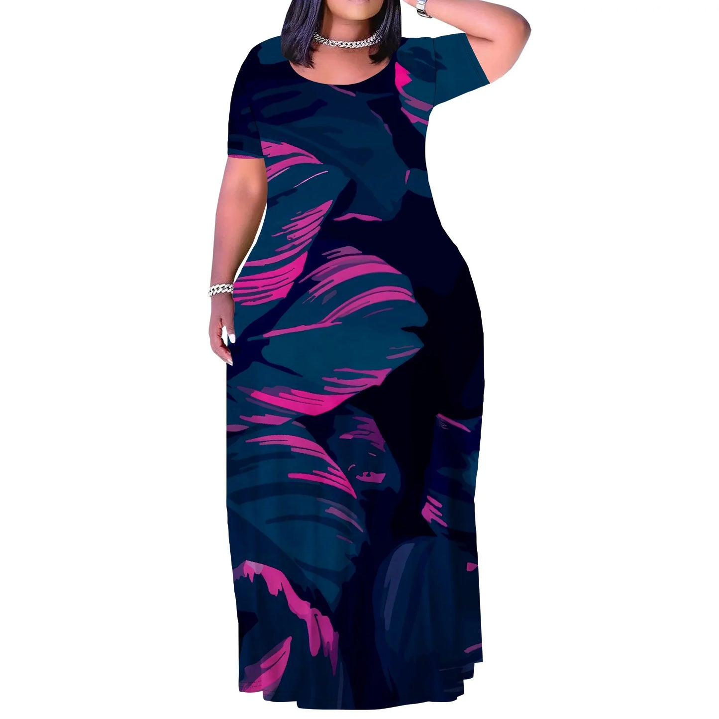 Maxy Plus Size Long Dress Sexy Outfits for Women Printed Loose Cute Dress