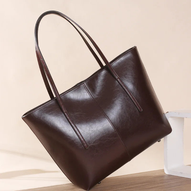 Maxy Genuine Leather Women's Large Capacity Tote Bag Women Fashion High quality Cowhide hand shoulder bag Commuter shopping bag