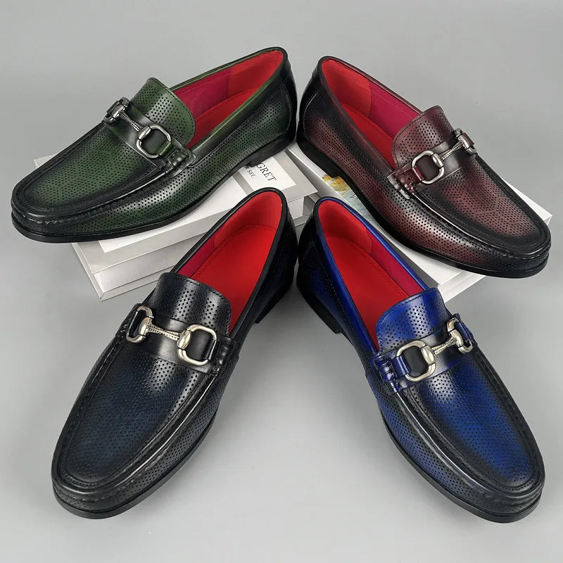 Maxy Men Dress Shoes Loafers Genuine Leather Shoes Business Wedding Party Shoes Men Slip On Casual Green Shoes Office Formal Shoes