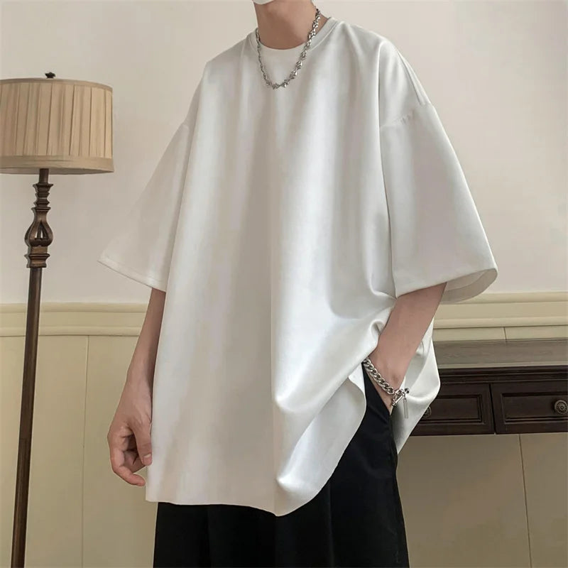 Visco Oversized Solid Color T-shirt 9 Colors Men Summer New Half Sleeve Hip Hop Drop Shoulder Casual Tshirt Fashions Harajuku Tee Tops