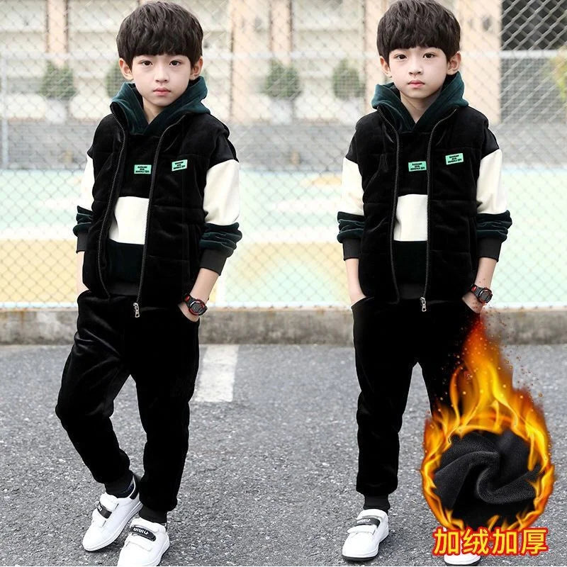 Boys Sweatshirts +Pants Kids Suits 3PCS/Set Cotton 2024 New Vest Spring Autumn Cotton Jogging Suit Teenagers Children Clothing