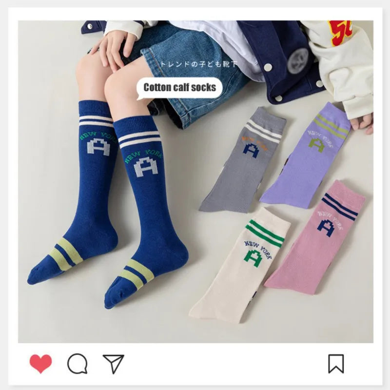 Maxy College Style 3-12Y Children Girls Socks Letters Student Stockings Multi Colored Kid Boys Calf Socks Cotton Stockings