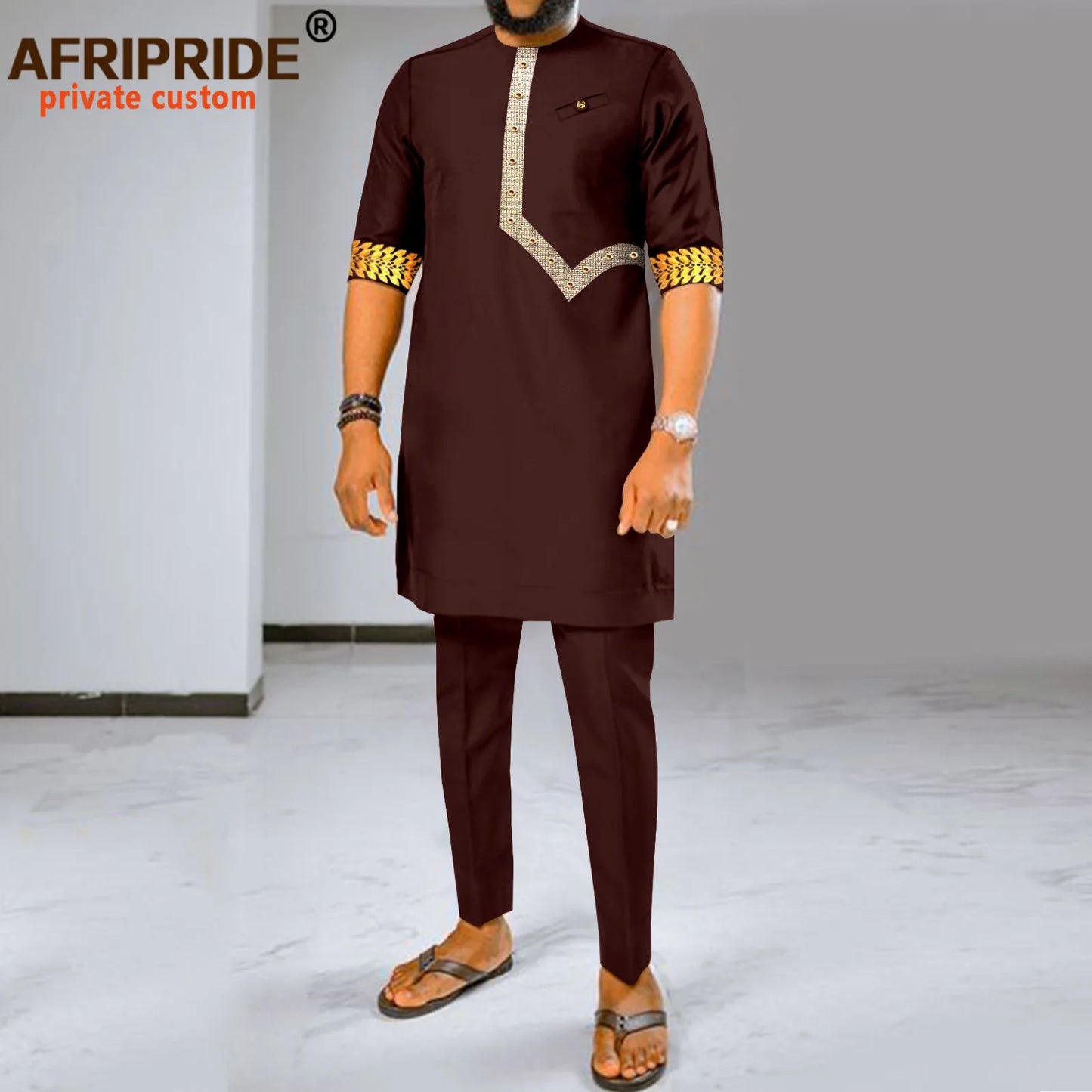 Maxy Men Tracksuit African Clothes 2 Piece Set Dashiki Embroidery Short Sleeve Shirt and Ankara Pants Set Dashiki Outfits 2416017