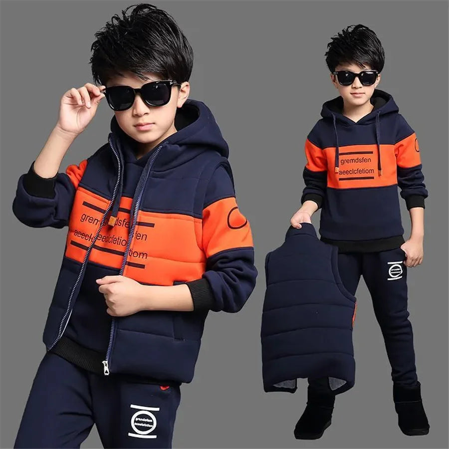 Maxy 2024 winter Boys tracksuit Autumn Toddler Teenager Clothes tiger velvet jacket + Sweater + Pant Children Kids 8 9 10 11 12 year