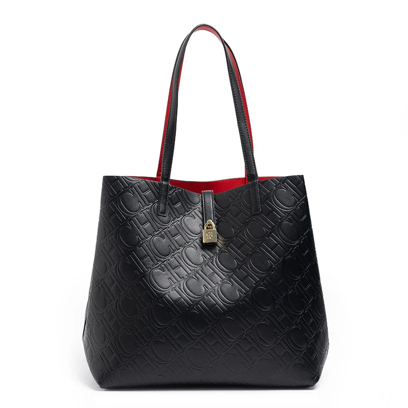Maxy CH Premium Feeling Pure Color Letter Embossed Design Handbag Ladies Shoulder Bag Classic Fashion Ladies Crossbody Large Capacit
