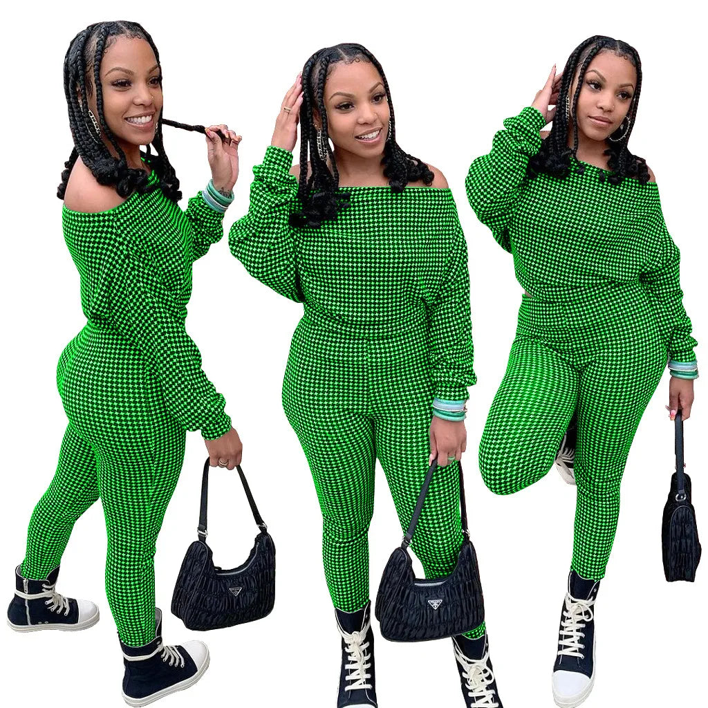 Maxy New Tracksuit For Women Plaid  Print Two Piece Set Casual 2 Pcs Outfits Long Sleeve Tshirts Pants Suits Matching Set