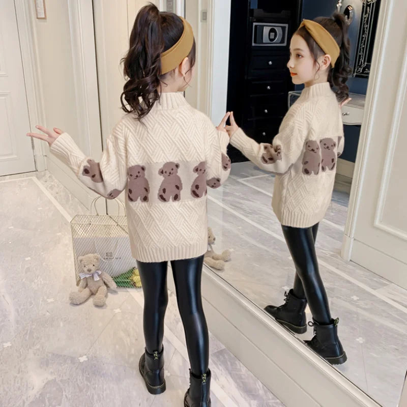 Girls Sweater Pullover Autumn Winter Wear Bottoming Shirt Children's Clothing Thicken Fall Kids Clothes for Toddler Girl Fashion