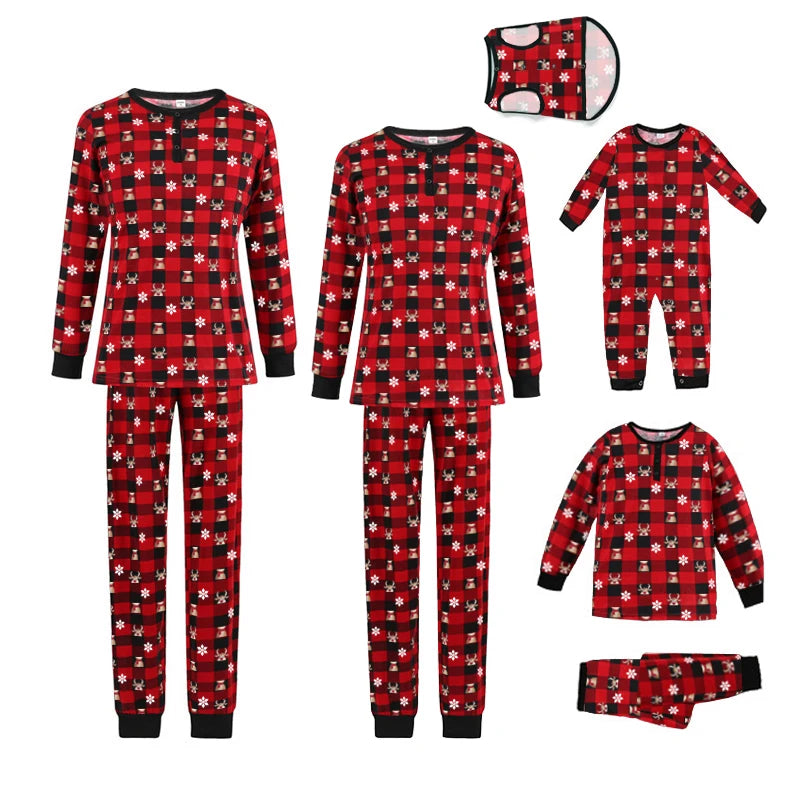 Family Matching Christmas Pajamas Baby Romper Dog Clothes Plaid Print Tops and Pants Sleepwear Set