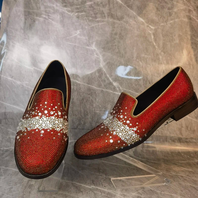 Visco Fashion Rhinestone Loafers For Man Luxury Leather Shoes Slip On Italian Dress Shoes Men Handmade Wedding And Party Shoes