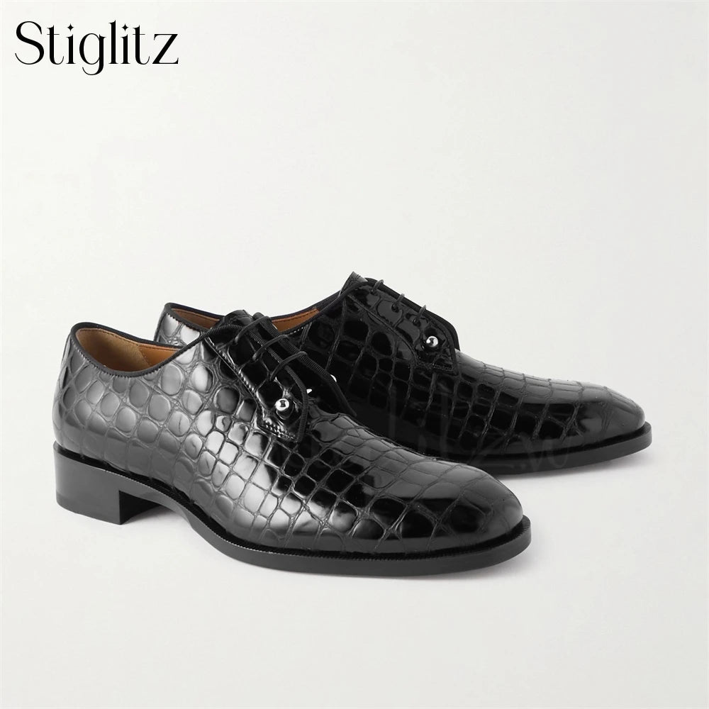 Visco Embellished Croc-Effect Leather Derby Shoes Metallic Fastener Loafers Luxury Designer Style Handmade Men's Shoes Latest Arrivals