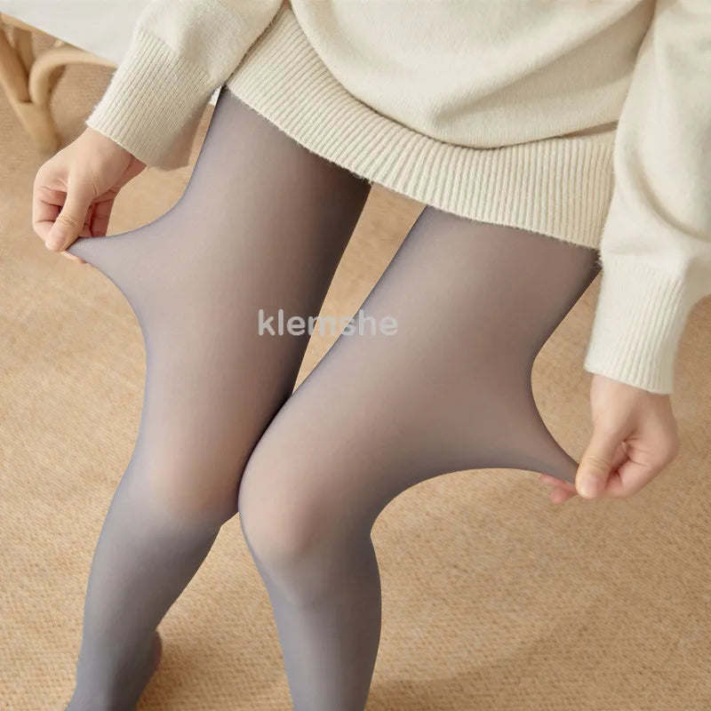 Zay Women's Fleece Tights Ladies Warm Winter Tights Leggings Thick Fleece Panty Fake Translucent Pantyhose Thermal Stockings Woman