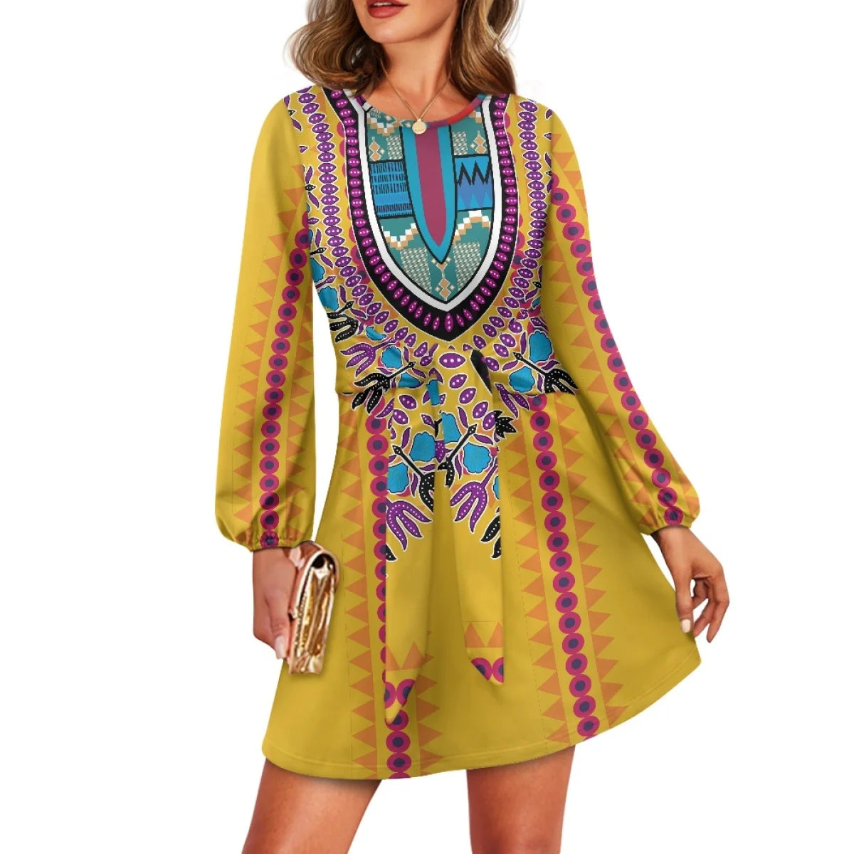 Maxy O neck women trumpet sleeve dress Polynesian tropical style women formal elegant evening dress