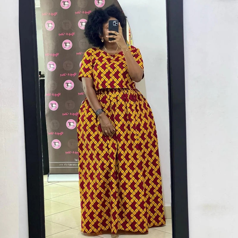 Maxy 2 Pieces Women's Sets Polyvinyl Summer Spring Dashiki African Tops And Wide Leg Pants Suits Two Piece Set Tracksuit Outfit