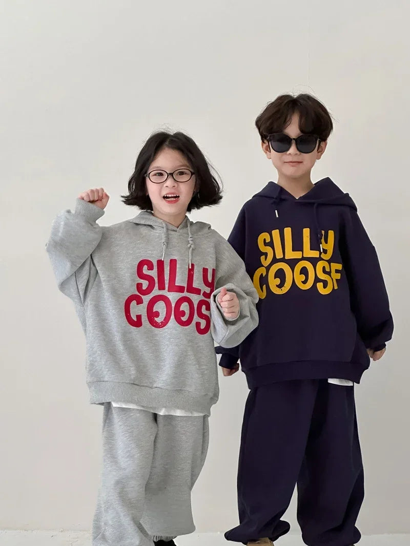 Maxy 2024 Autumn Children's Hoodies Set 2-8 Y Boys Tracksuit Girls Simple Letter Sweatshirt and Pants 2Pcs Kids Sports Wear