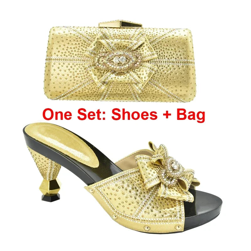 Maxy New Shoes with Matching Bag Set Decorated with Appliques African Shoes and Bags Matching Set Elegant Italian Women Pumps