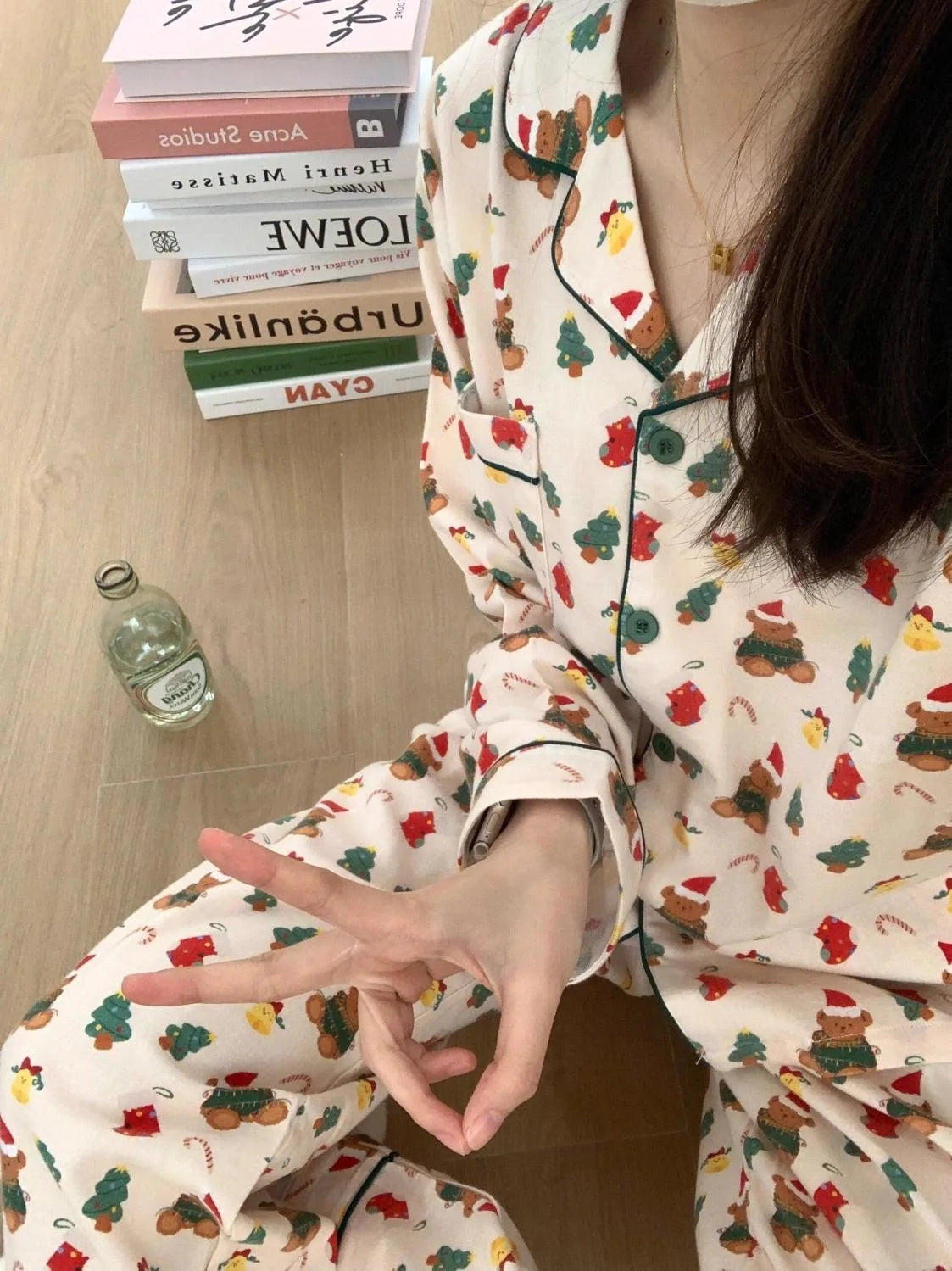 Christmas PJ Set Women Autumn Female Homewear Long Sleeves Button Sleepwear Pajamas Pants Pajama Sets Kawaii Y2K Girls Nightwear