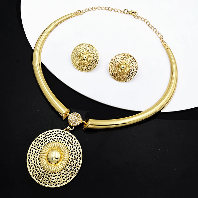 Women Necklace Earrings Set 18K Gold Plated Dubai  Fashion Jewelry Nigeria Bride Jewelry Wedding Party Gifts