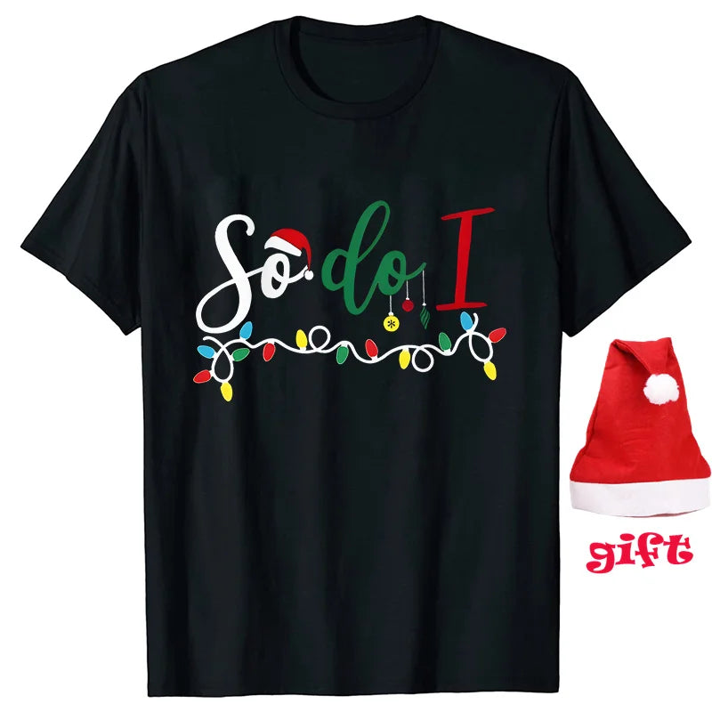 Family Matching Christmas T-shirts Tops Funny Don't Do Matching Xmas Outfits Couple Set T-shirts Clothing with Christmas Hats