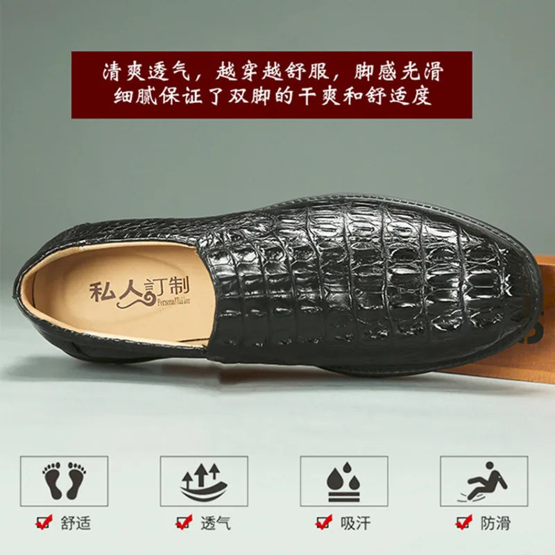 Amay New Crocodile Skin Business Loafers New High-end Leather Suede Men‘s Casual Boat Walking Male Men's Vulcanize Shoes Shoes Oxford