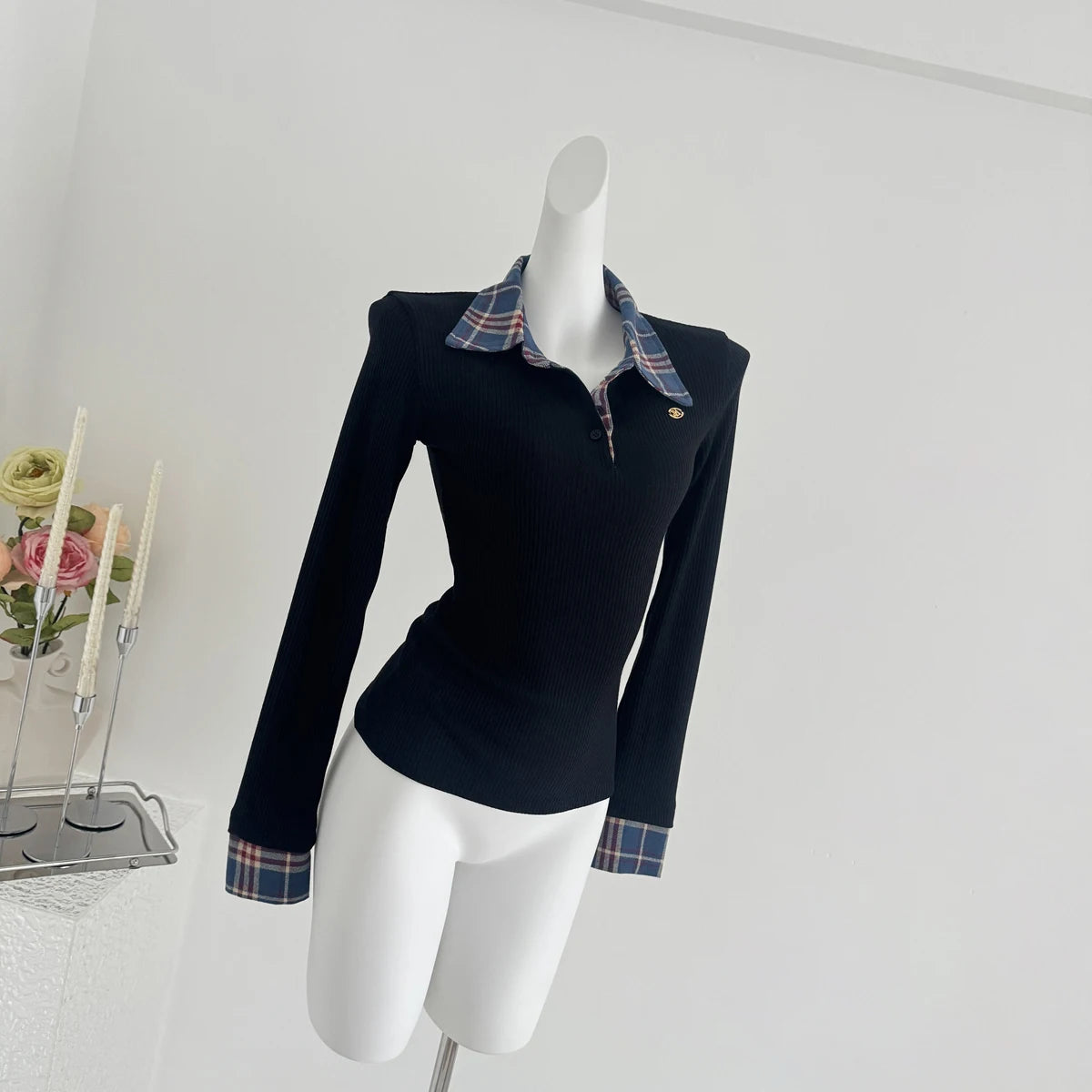 Maxy Autumn Women Old Money Vintage Y2k Fake Two Pieces T-Shirts Long Sleeve Polo Collar Tees Chic Top 2000s Aesthetic Grunge Tide