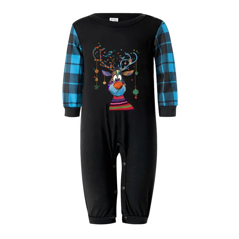 Family Matching Christmas Pajamas Set Reindeer Plaid Print Holiday Pajamas Sleepwear Dad Mom Kids PJs