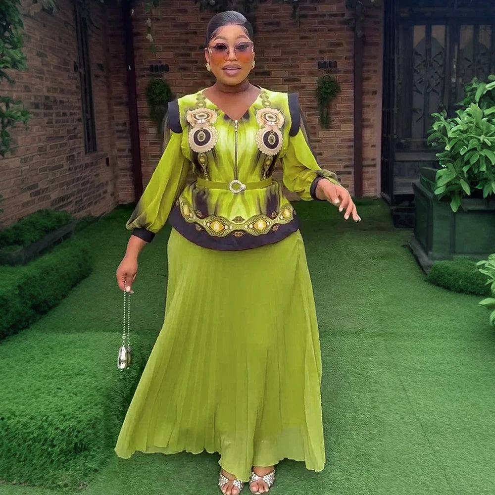 Maxy African Clothes for Women 2 PCS Sets Tops and Skirts Suits Dashiki Ankara Turkey Outfits Gown Plus Size Wedding Party Dresses